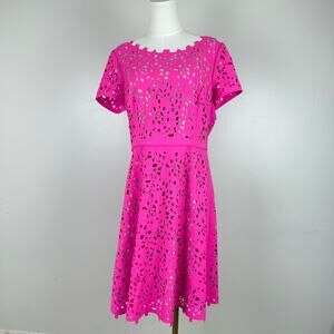 NWOT FOCUS by Shani Hot Pink Barbie Core Laser Cut Fit & Flare Dress Size 12